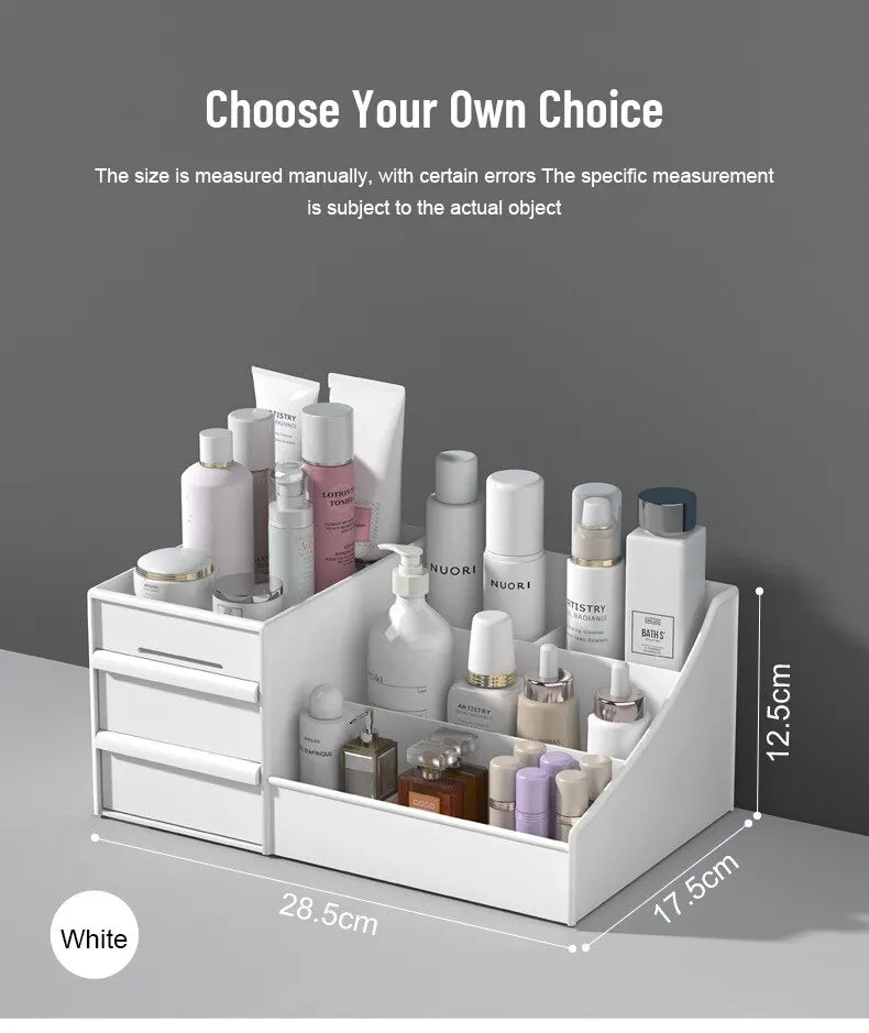 1pc White Drawer Makeup Storage Box Plastic Organizer for Cosmetics Skin Care Dressing Table Desktop Dormitory