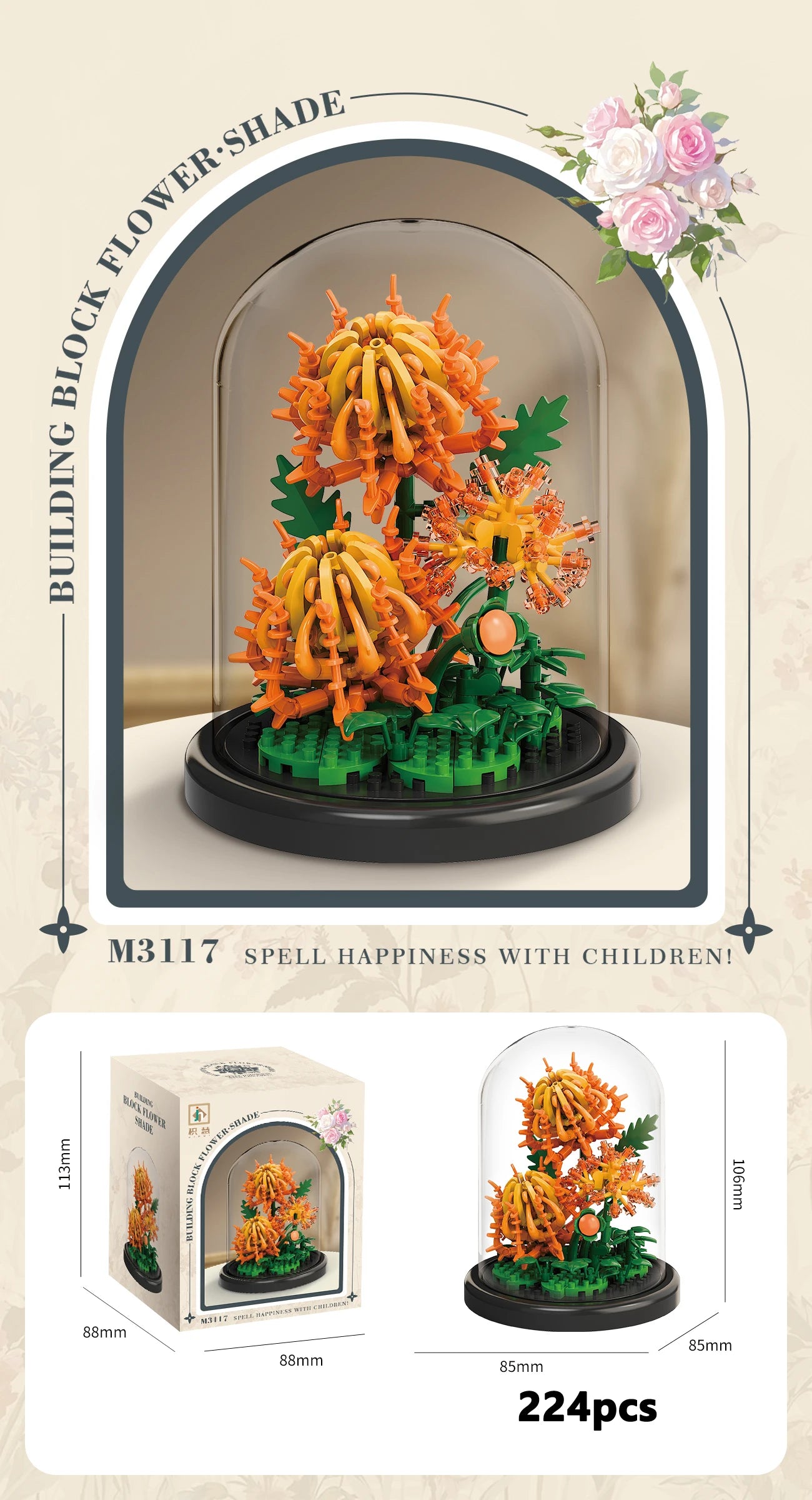 Eternal Flower Bouquet Bonsai Potted Plant Micro Building Blocks Model Home Decoration Puzzle Toys Kids Birthday Christmas Gifts