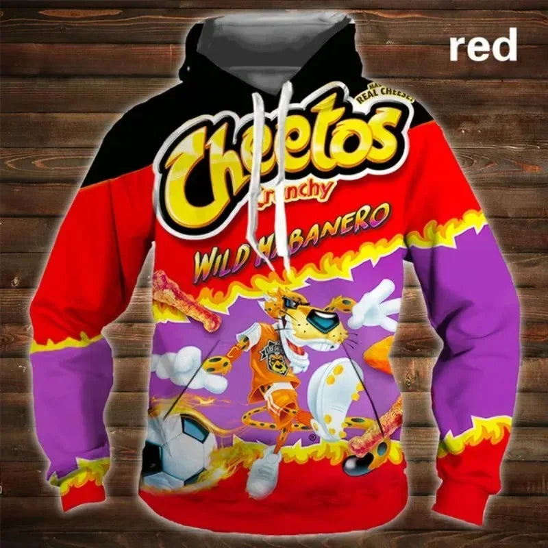 Cartoon 3D Hoodie Cheetos Food Hooded Sweatshir Men's and Women's Long Sleeve Pullover Oversized Haikyuu Graphic Hoodies