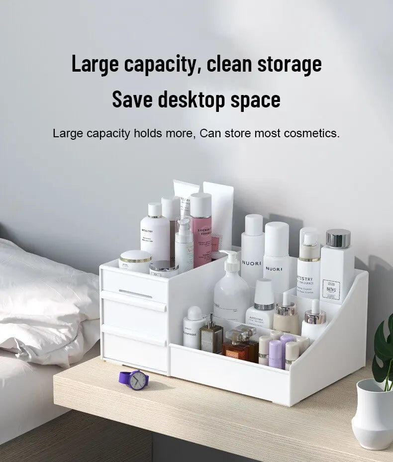 1pc White Drawer Makeup Storage Box Plastic Organizer for Cosmetics Skin Care Dressing Table Desktop Dormitory