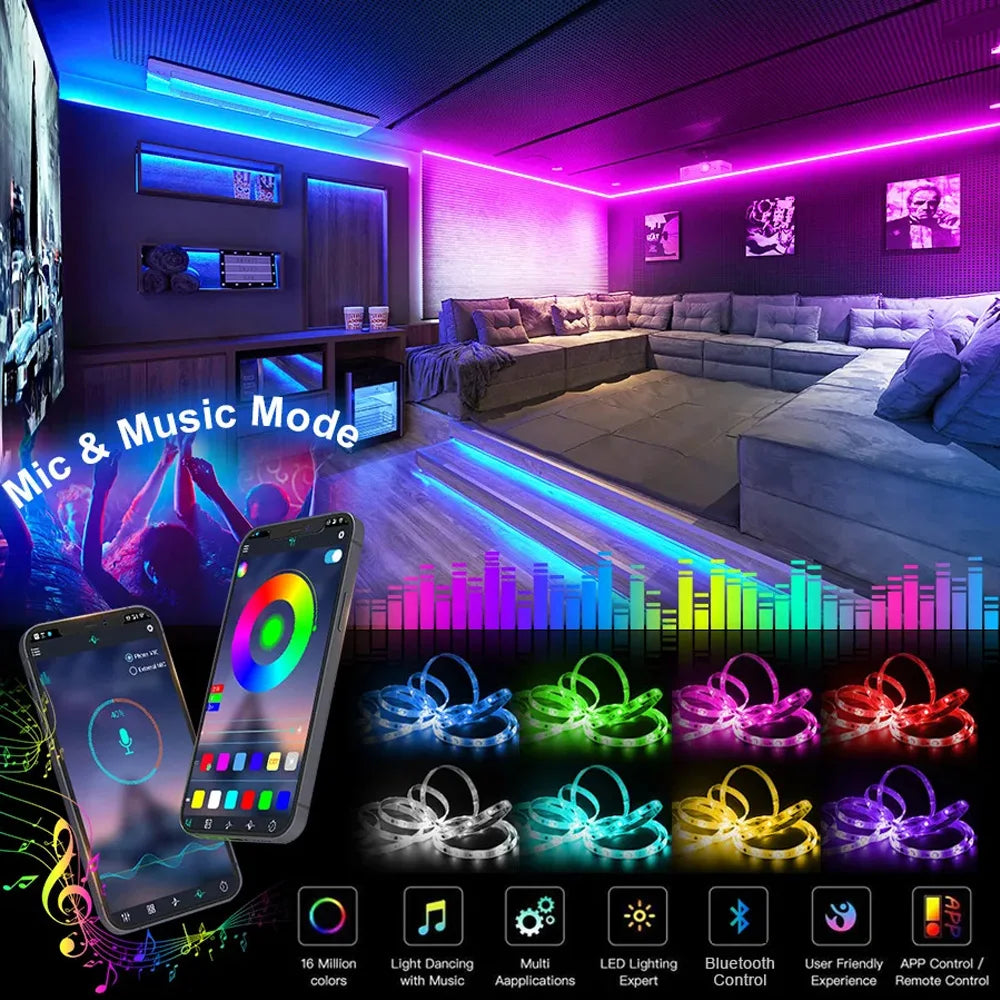 Color RGB 5050 LED Strip Bluetooth Tape Decor for Room LED 10m 15m 20m 30m PC TV backlight Neon LED Lighting Cветодиодная лента