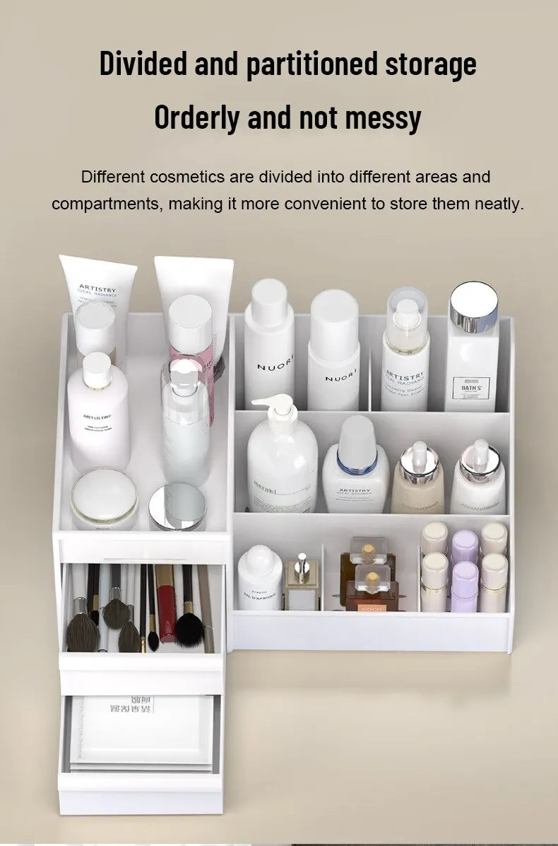 1pc White Drawer Makeup Storage Box Plastic Organizer for Cosmetics Skin Care Dressing Table Desktop Dormitory