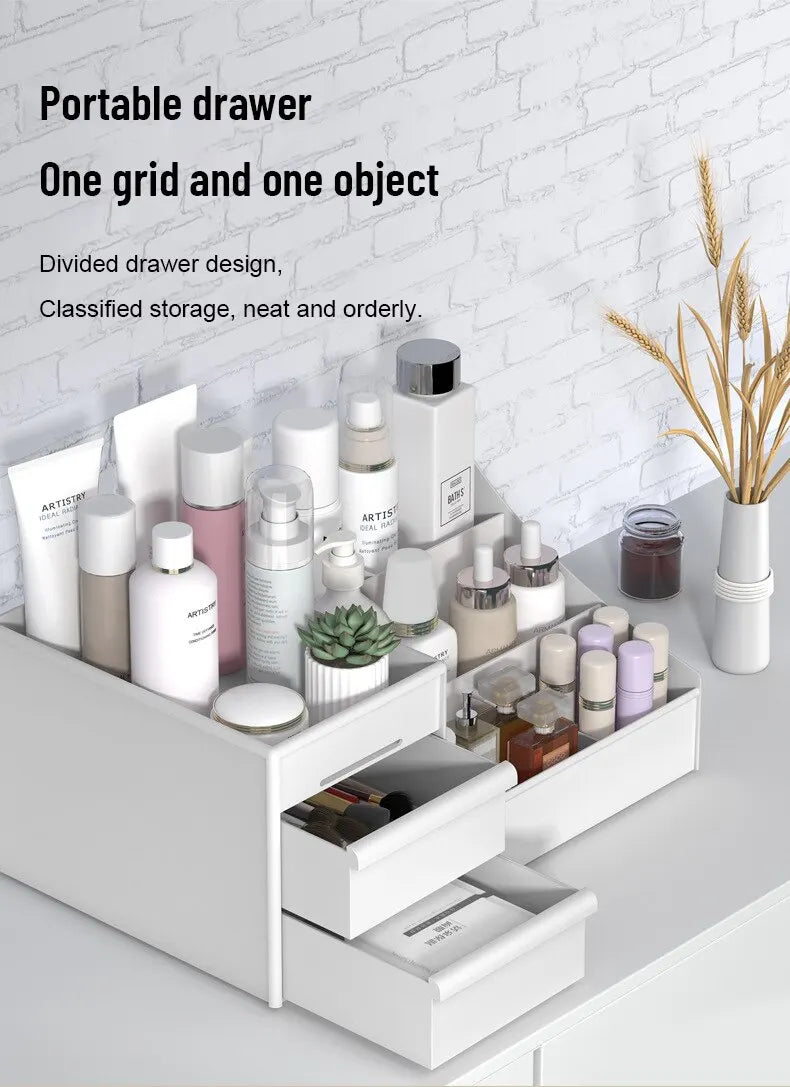 1pc White Drawer Makeup Storage Box Plastic Organizer for Cosmetics Skin Care Dressing Table Desktop Dormitory