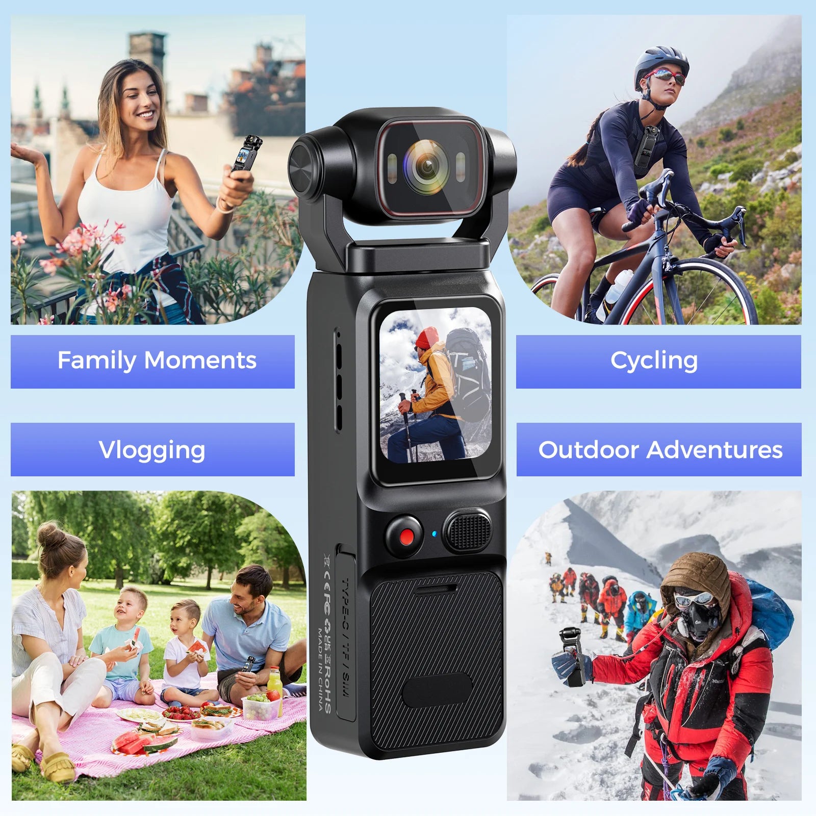 4K Pocket Action Camera Touch Screen Stabilization Sport BodyCam Portable Small Video Recorder Digital Vlog Camera for YouTube