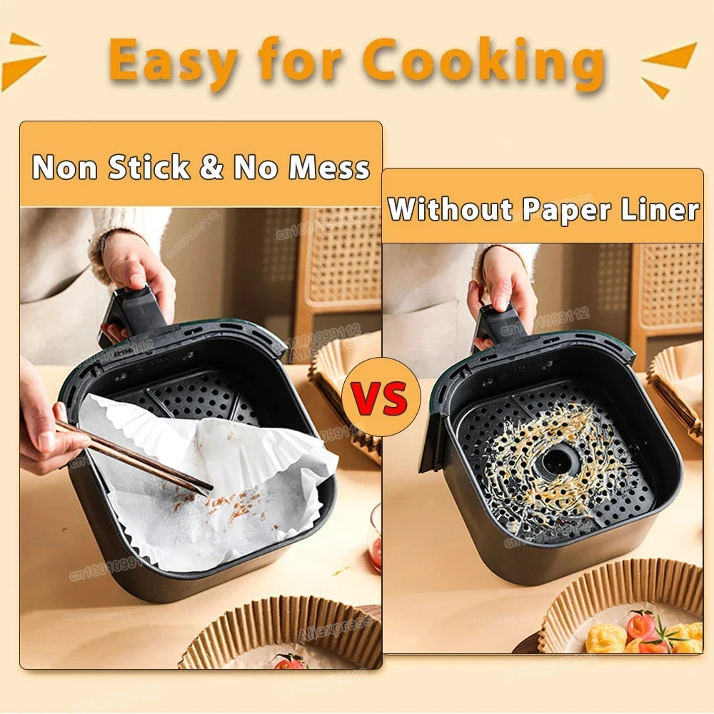 Eco-Friendly Air Fryer Liners - 50/100 Pack Disposable Non-Stick Baking Paper