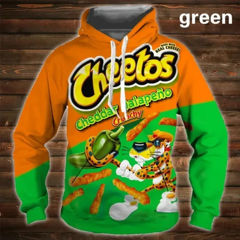 Cartoon 3D Hoodie Cheetos Food Hooded Sweatshir Men's and Women's Long Sleeve Pullover Oversized Haikyuu Graphic Hoodies