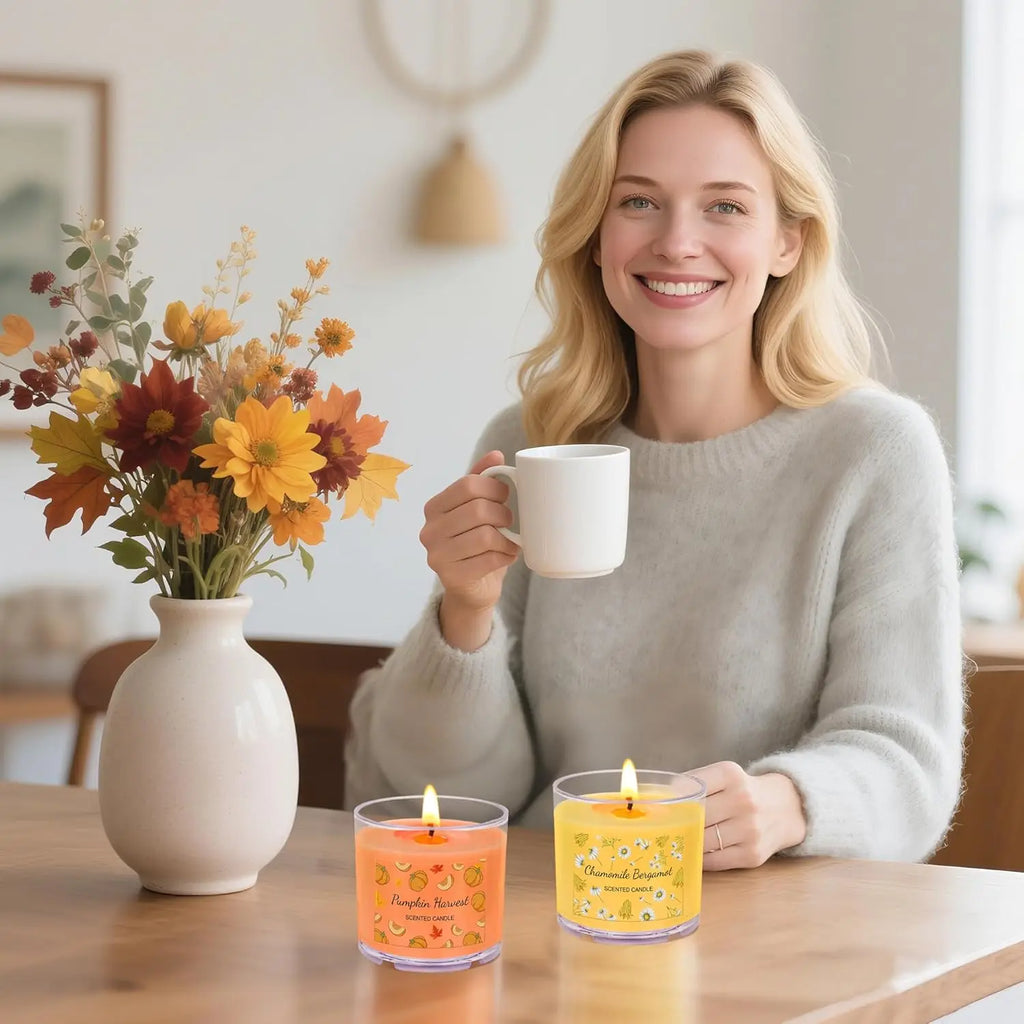 12 Pack Fall Scented Soy Candles Bulk Pumpkin Vanilla Caramel Lavender Mini Candle Gift Set for Halloween Christmas