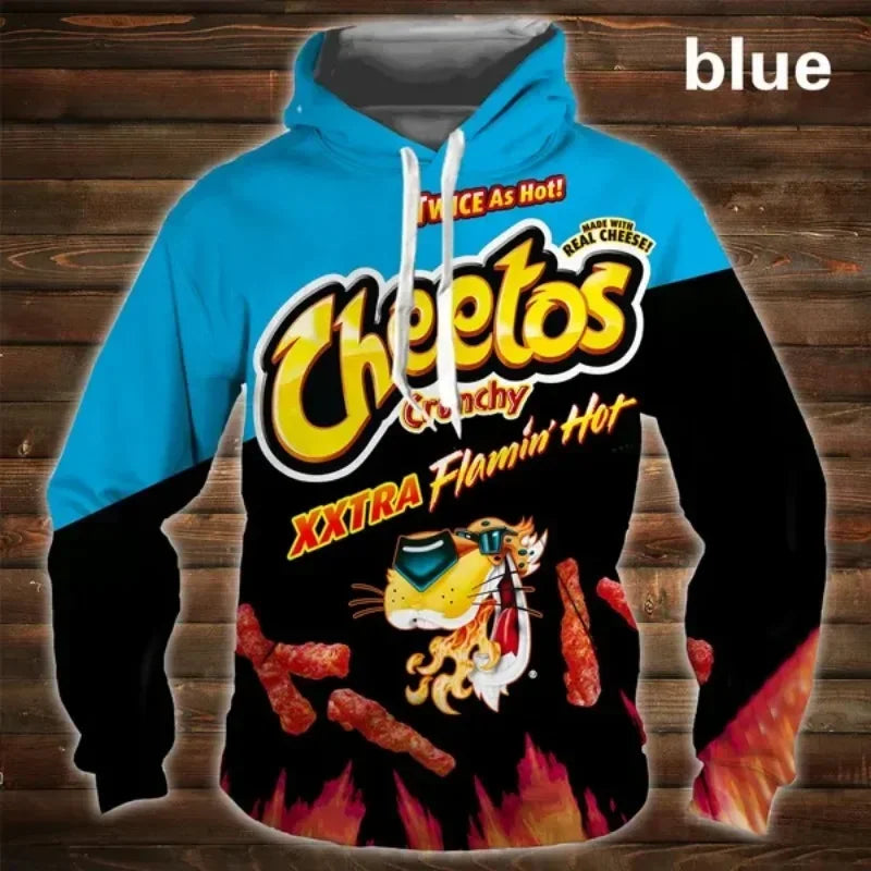 Cartoon 3D Hoodie Cheetos Food Hooded Sweatshir Men's and Women's Long Sleeve Pullover Oversized Haikyuu Graphic Hoodies