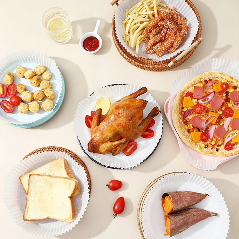 Eco-Friendly Air Fryer Liners - 50/100 Pack Disposable Non-Stick Baking Paper